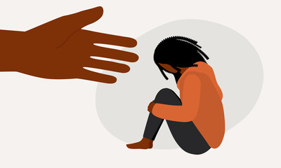 Obraz premium Depressed Black Woman With A Helping Hand. Mental Health Support.