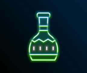 Glowing neon line Tequila bottle icon isolated on black background. Mexican alcohol drink. Colorful outline concept. Vector