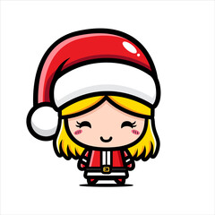 cute girl cartoon character design celebrating christmas wearing santa claus costume