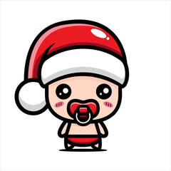 Obraz na płótnie Canvas cute baby cartoon character design celebrating christmas wearing santa claus costume