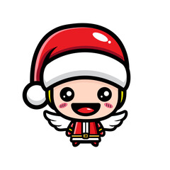 cute angel cartoon character design celebrating christmas wearing santa claus costume