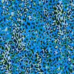 Full seamless leopard cheetah texture animal skin pattern. Blue Design for women textile fabric printing. Suitable for trendy fashion use.