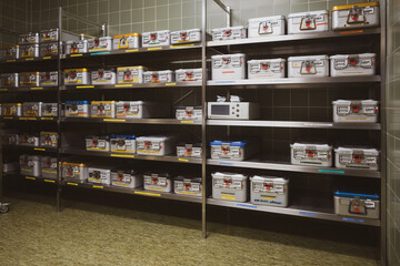in the sterile goods store there are instrument containers with sterile instruments