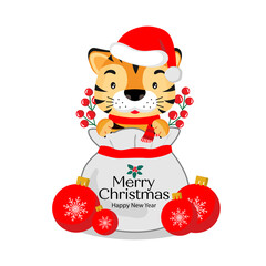 Merry Christmas and happy new year greeting card. Year of the Tiger.