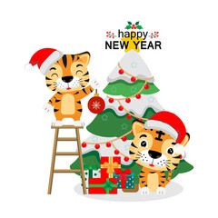 Merry Christmas and happy new year greeting card. Year of the Tiger.