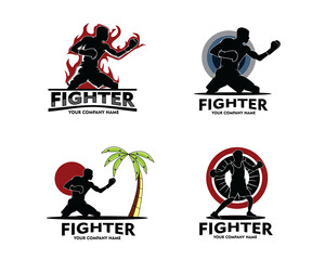 Silhouette fighter man logo collection set