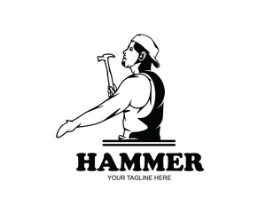 Construction worker holding hammer