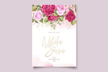 elegant hand drawn floral red roses invitation card set 