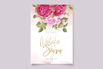 elegant hand drawn floral red roses invitation card set 