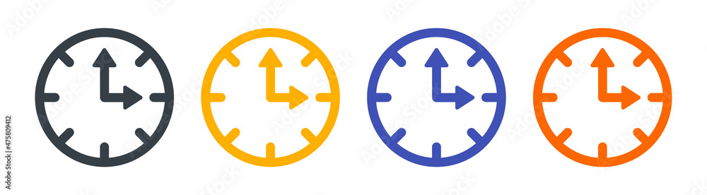 Poster horizontal set of analog clock icon. clock wall icon vector illustration