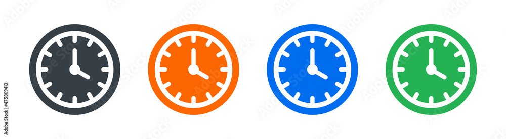 Poster Vector Time and Clock icons set. Wall clock icon vector illustration.