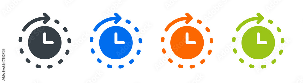 Poster Clock icon set. Time and clock icons collection. 