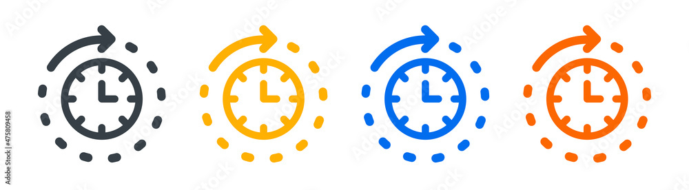Poster clock with arrow circle. time icon symbol isolated on white background.