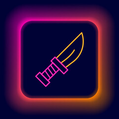 Glowing neon line Dagger icon isolated on black background. Knife icon. Sword with sharp blade. Colorful outline concept. Vector