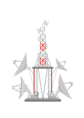 Radio tower icon in cartoon style on a white background. Vector illustration