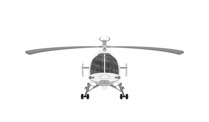 Flying helicopter with working propeller, isolated on white