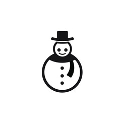 Black and white snowman vector icon wearing fedora hat and scarf isolated on white background fit for enliven Christmas party decoration