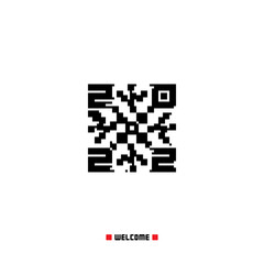 Fototapeta premium Welcome to the new year 2022! Entry is possible only by QR code. An actual New Year's card with a stylized pixel snowflake.