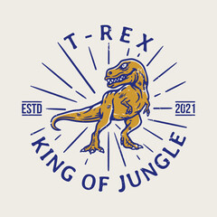 vintage t-rex logo with slogan and white background