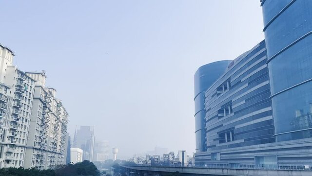 Cybercity Gurugram in the morning, view of cybercity area in Gurugram, Haryana in India