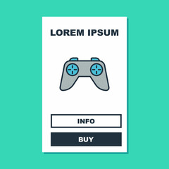 Filled outline Game controller or joystick for game console icon isolated on turquoise background. Vector