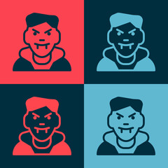 Pop art Vampire icon isolated on color background. Happy Halloween party. Vector