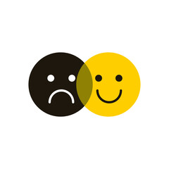Sad and happy faces. Bipolar disorder logo. Psychology sign