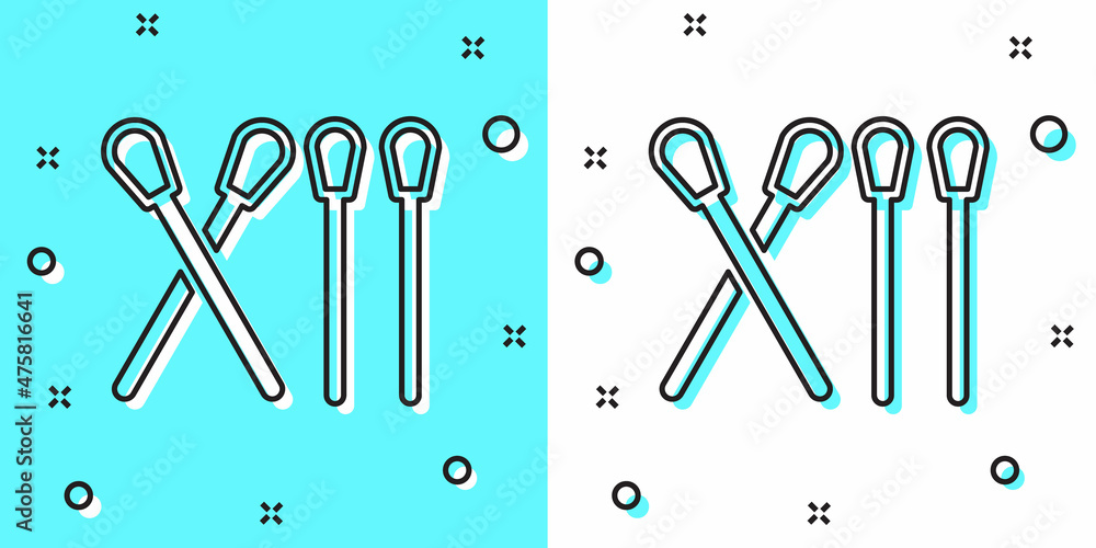 Poster black line match stick icon isolated on green and white background. match with fire. matches sign. r