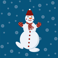 SnowMan in a red cap with mittens