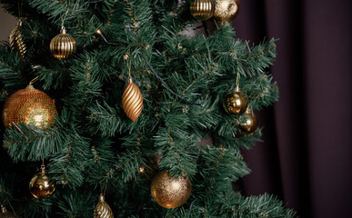 Christmas decorations in gold and black colors