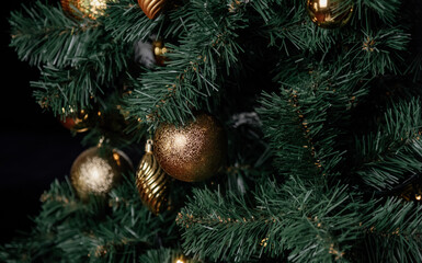 Fototapeta na wymiar Christmas decorations in gold and black colors