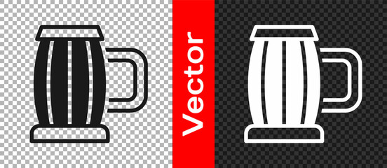 Black Wooden beer mug icon isolated on transparent background. Vector