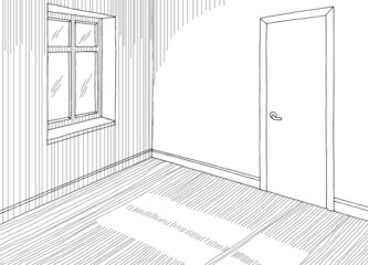 Room graphic black white empty home interior sketch illustration vector 
