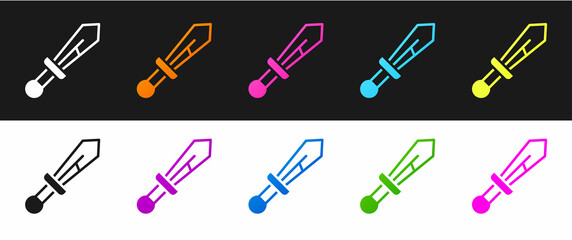 Set Medieval sword icon isolated on black and white background. Medieval weapon. Vector