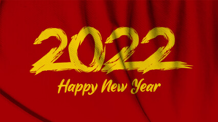 2022 sign with brush stroke texture logo vector. Happy New Year 2022 retro design with red background and fabric texture. Perfect for template event celebration, banner, decoration and invitation.