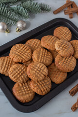 Fresh baked peanut butter cookies on a table