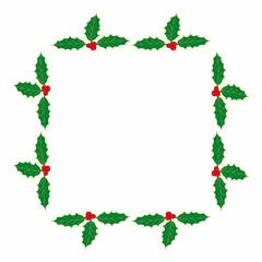 Square frame with holly plant on white background. Vector image. ilex