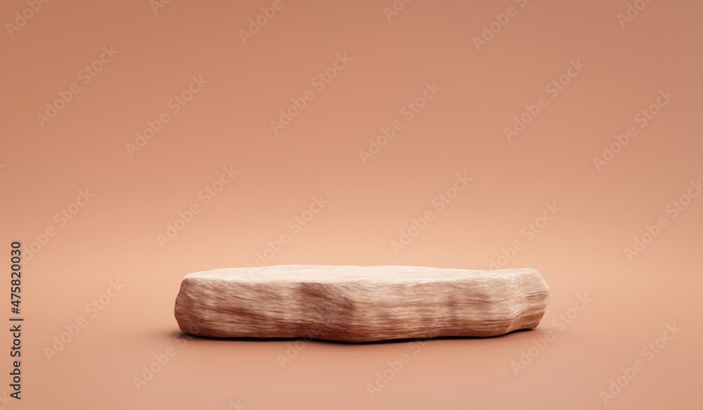 Poster empty natural brown stone product display 3d background or blank cosmetic podium platform stage and 