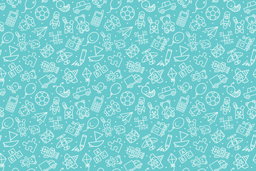 Seamless pattern of kids toys. Baby background, vector illustration.