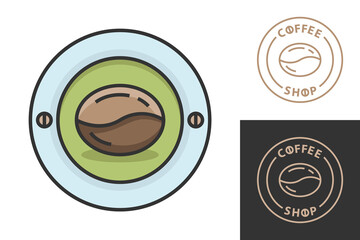 Coffee logo color design for coffeeshop or cafe. Espresso or cappuccino vector sign. Creative logotype, trendy line icon.