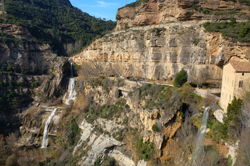 Fototapeta na wymiar Sant Miquel del Fai monastery, a mountainous natural site of rock and waterfalls in Barcelona, ​​Catalonia