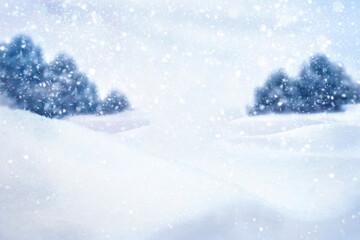 drifts against the background of a coniferous forest under snow
