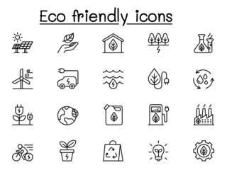 Eco friendly icons set in thin line style