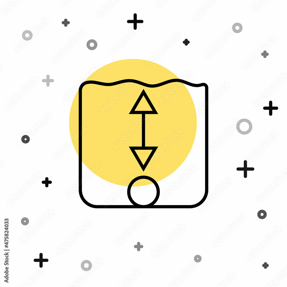 Poster black line depth measurement icon isolated on white background. water depth. random dynamic shapes. 