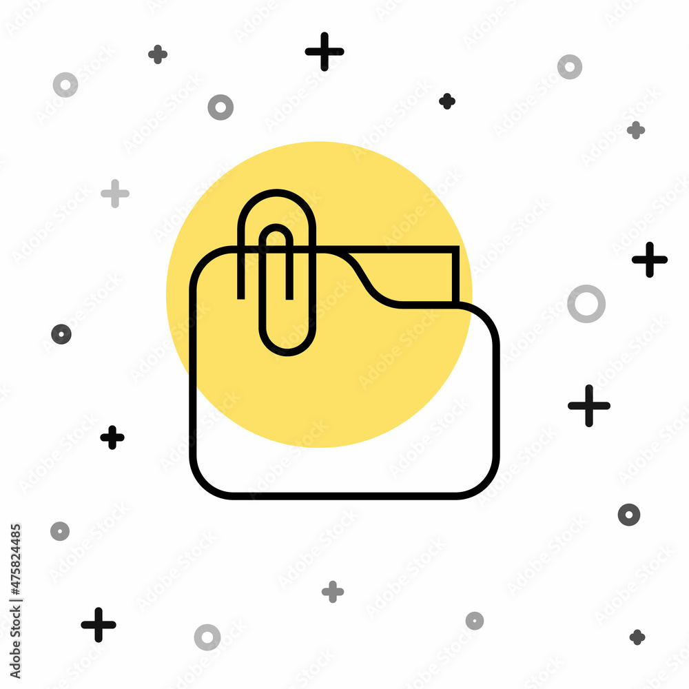 Poster black line document folder with paper clip icon isolated on white background. accounting binder symb