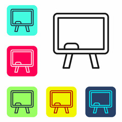 Black line Chalkboard icon isolated on white background. School Blackboard sign. Set icons in color square buttons. Vector