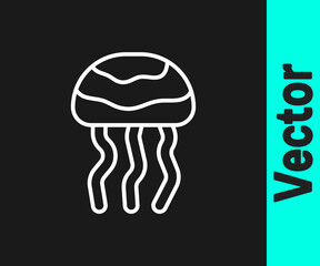 White line Jellyfish icon isolated on black background. Vector