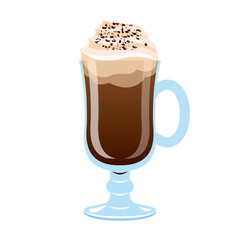 Irish coffee cup with whipped cream icon vector. Glass of irish coffee cocktail icon isolated on a white background. Traditional irish coffee with whiskey, sugar and cream vector