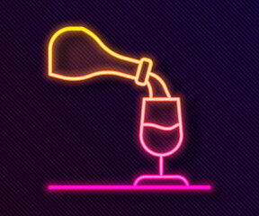 Glowing neon line Wine tasting, degustation icon isolated on black background. Sommelier. Smells of wine. Vector