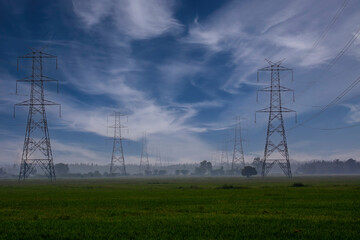 Communication tower middle agriculture land with beautiful sky 